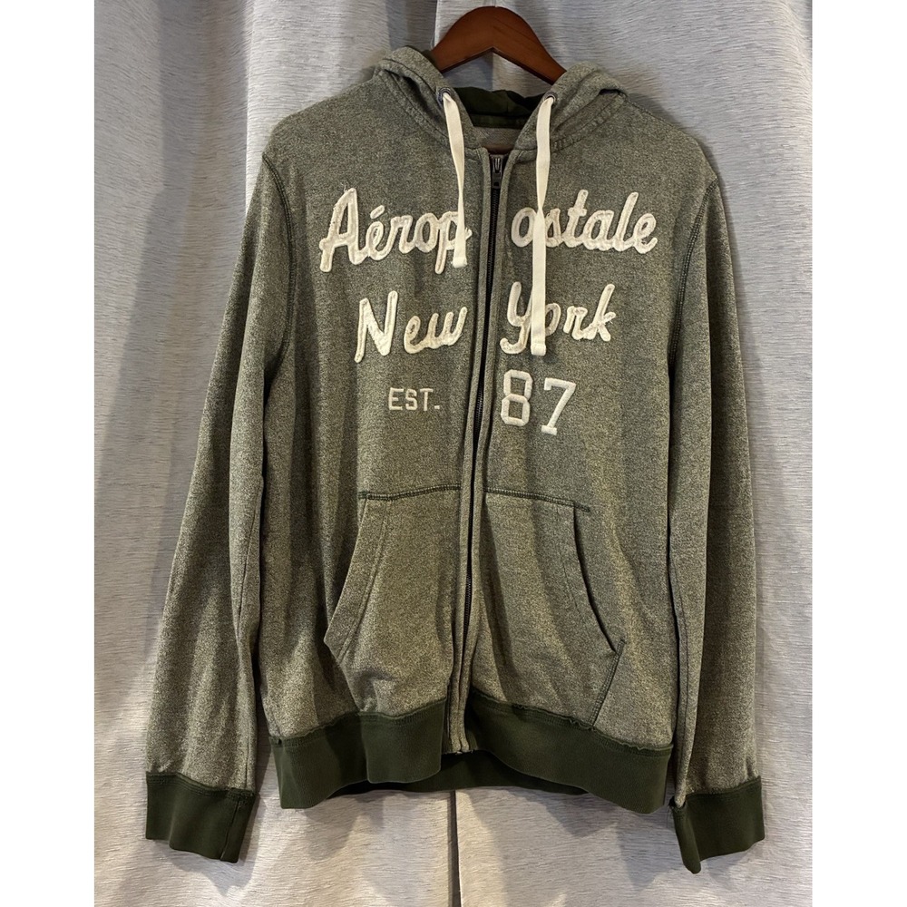 Aeropostale Mens XL Green Hoodie Full Zip Embroidered Y2k Vintage Grunge Skate
